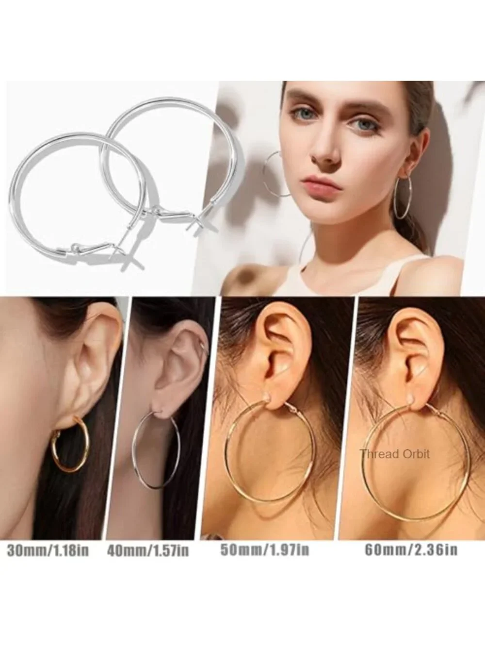 8 Pair Gold Silver Hoop Earrings Set Chunky Pearl Twisted Statement Earrings